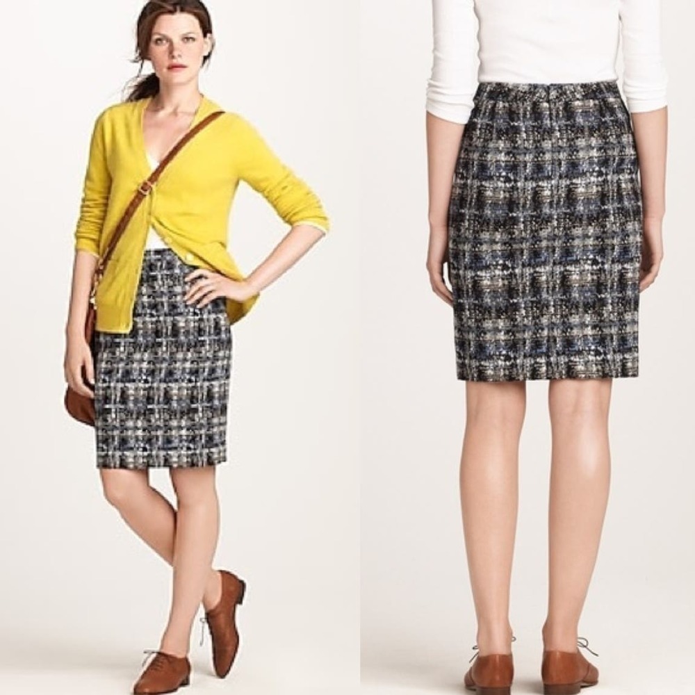 J. Crew Womens No. 2 Mini‎ Pencil Skirt Gilded Tweed Size 2